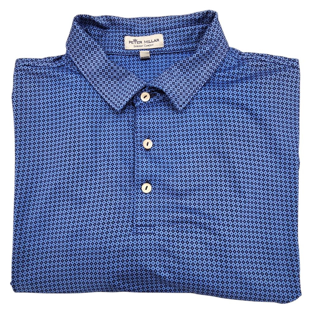 Peter Millar Shirt Men's XL Summer Comfort Golf Polo Blue Black Geometric Print